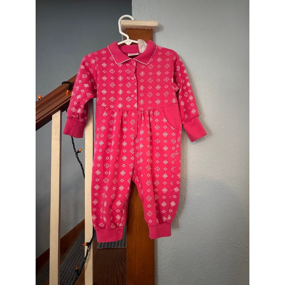 Small steps 24 mths vintage pink geometric bubble jumper romper